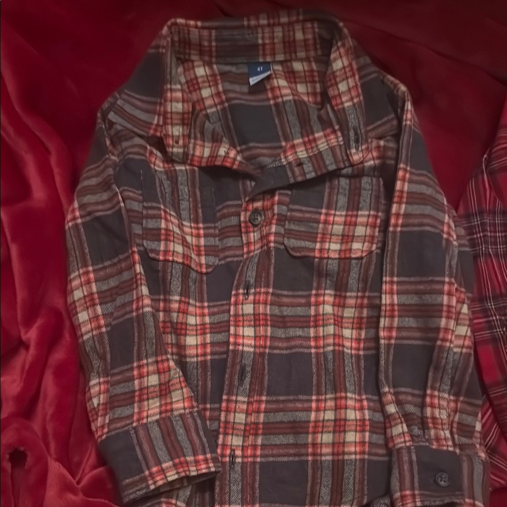 Old Navy Red and Brown Plaid Button Down Shirt